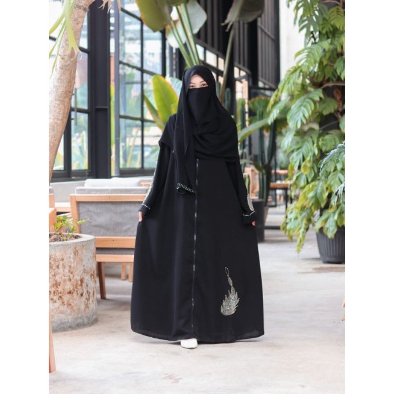 abaya airis satu set abaya dan pasmina Matt jetblack