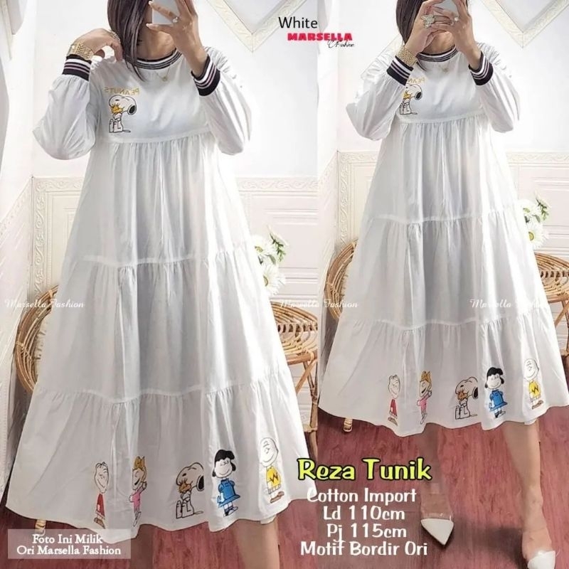 Reza Tunik warna putih tunic cewek panjang bahan Katun bordir fit to XL LD106 murah keren modis new