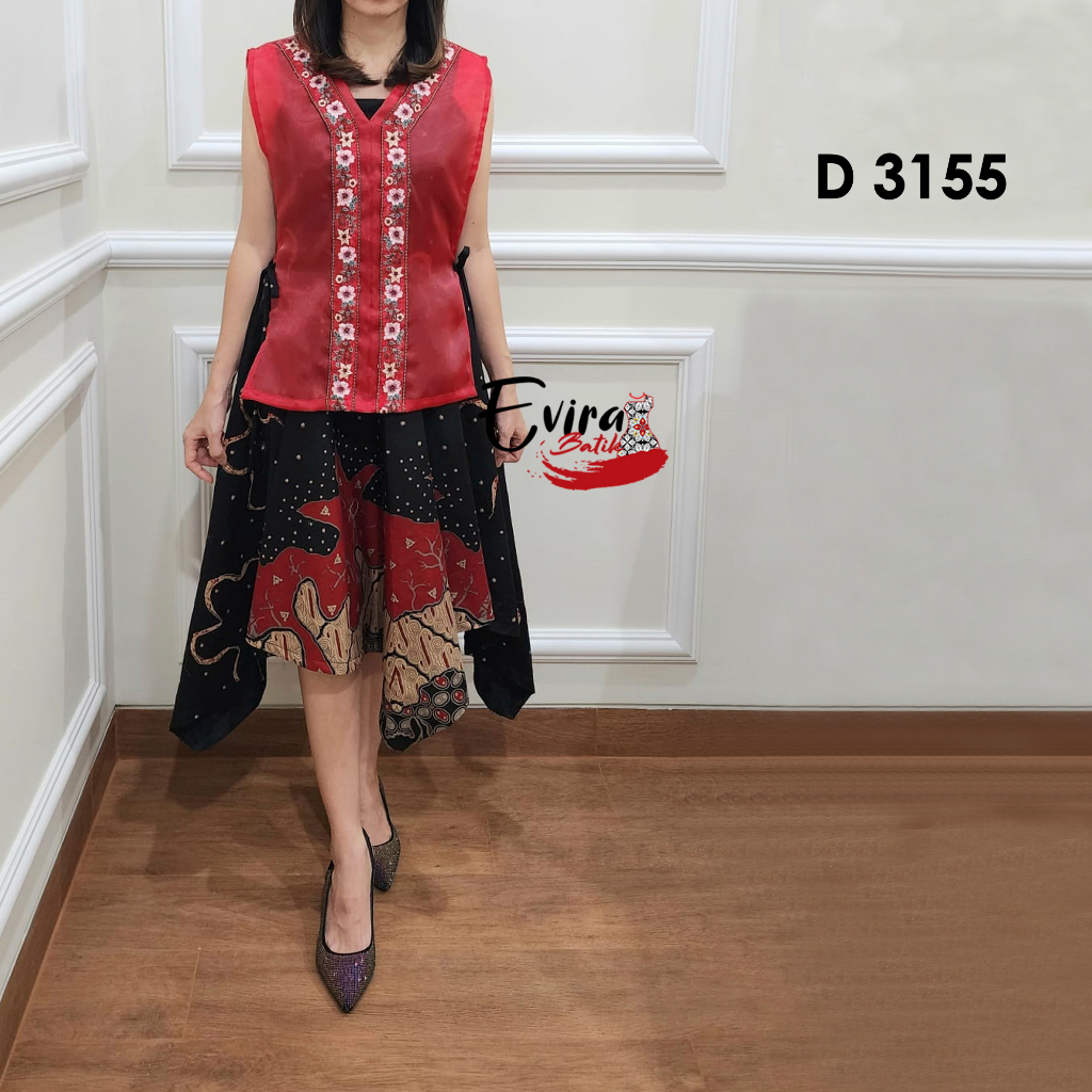 Dress Batik Wanita Modern D 3155 / Dress Batik Kondangan / Outfit Kondangan / Batik Indonesia / Set 