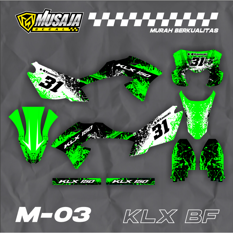 Decal klx bf motif hitam hijau putih full body