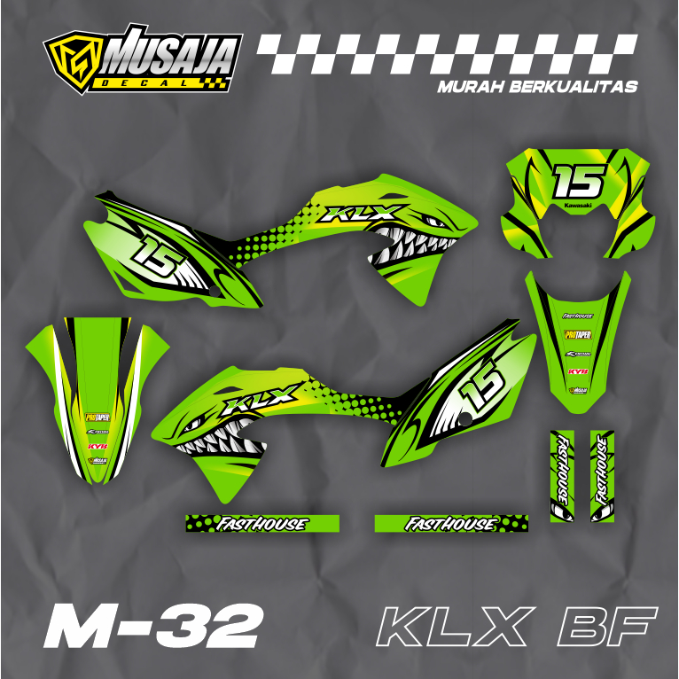 Decal klx bf motif hijau hitam full body