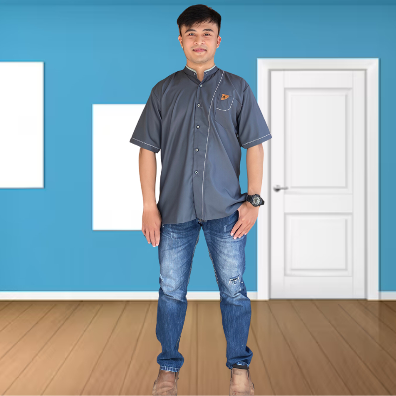 NEW KOKO DEWASA LENGAN PENDEK ANAKA BAJU KOKO MUSLIM PRIA PAKAIN MUSLIM PRIA GREY