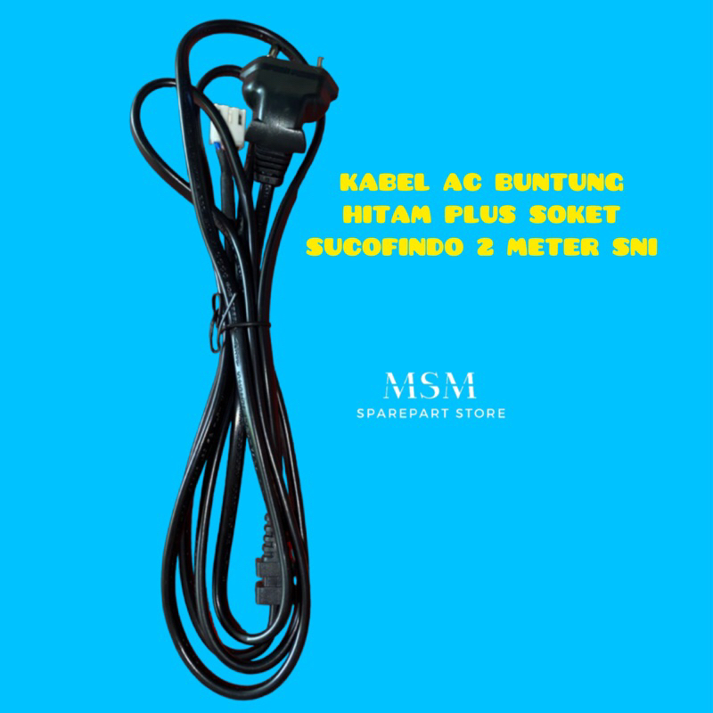 KABEL AC BUNTUNG HITAM PLUS  SOKET SUCOFINDO 2 METER SNI