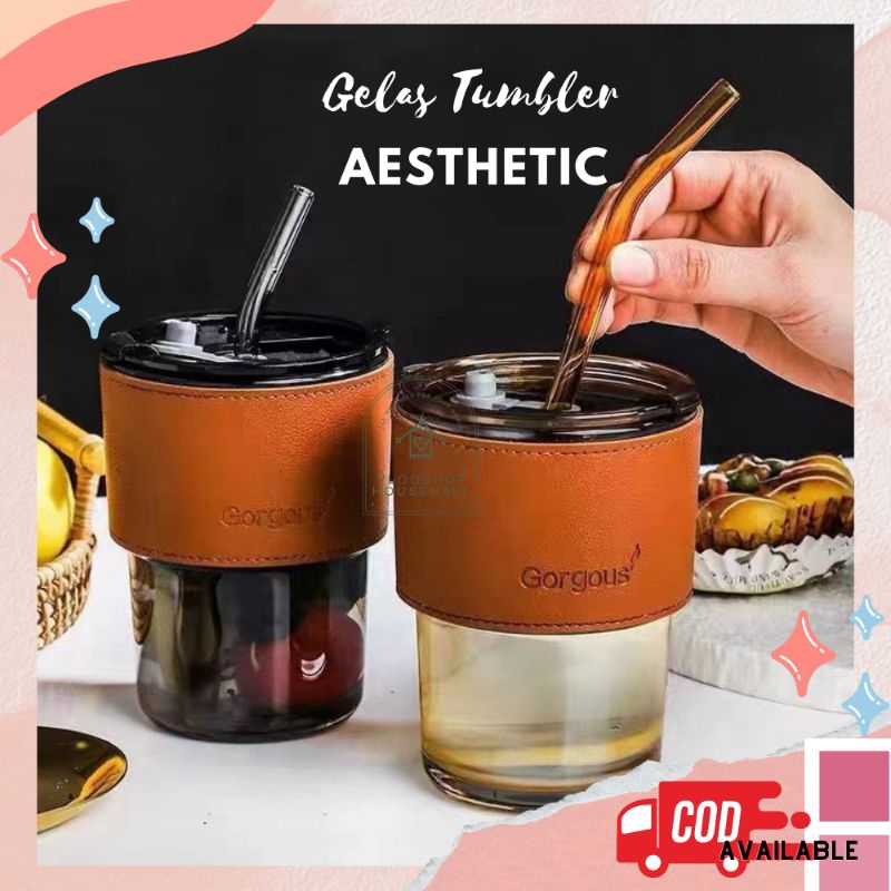 GELAS TUMBLER AESTHETIC BISA DIKIRIM INSTANT| GELAS CANTIK UNTUK KOPI TEH JUS ES HANGAT DINGIN DENGA