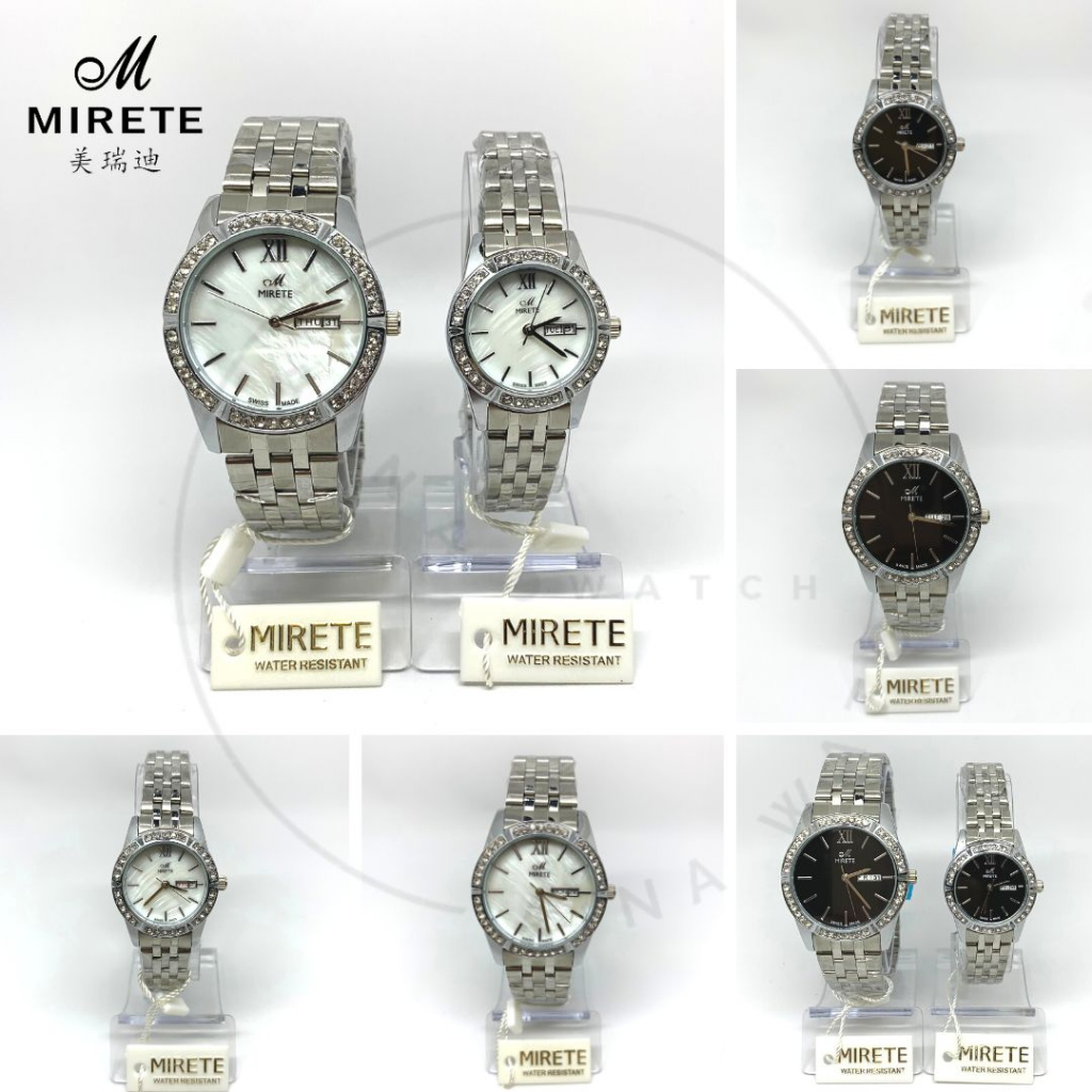 Jam Tangan MIRETE MRT-RT03 Stainless Steel Rantai Silver Black Mesin Quartz Original