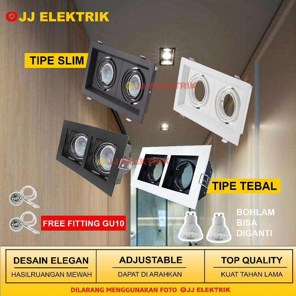 Kap Lampu Downlight Halogen GU10 Spotlight Plafon 2 Lubang LED Spot GU 10