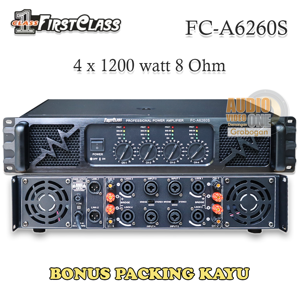 Power Firstclass FC-A6260S 4 x 1200 Watt Power Amplifier 4 Chanel Bonus Packing Kayu