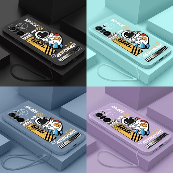 Case Xiaomi Poco F3 Rocket SPACE Astronot Gambar Softcase Silicone Square Lanyard FREE TALI SC