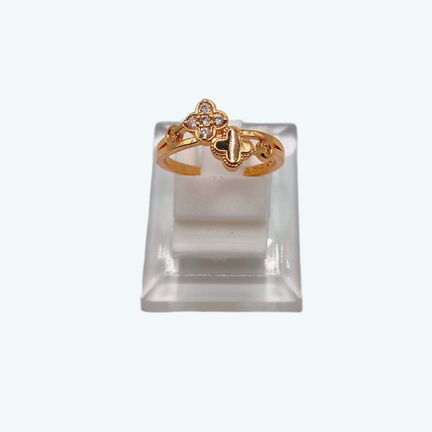 cincin wanita lapis emas terbaru mata putih bunga polos