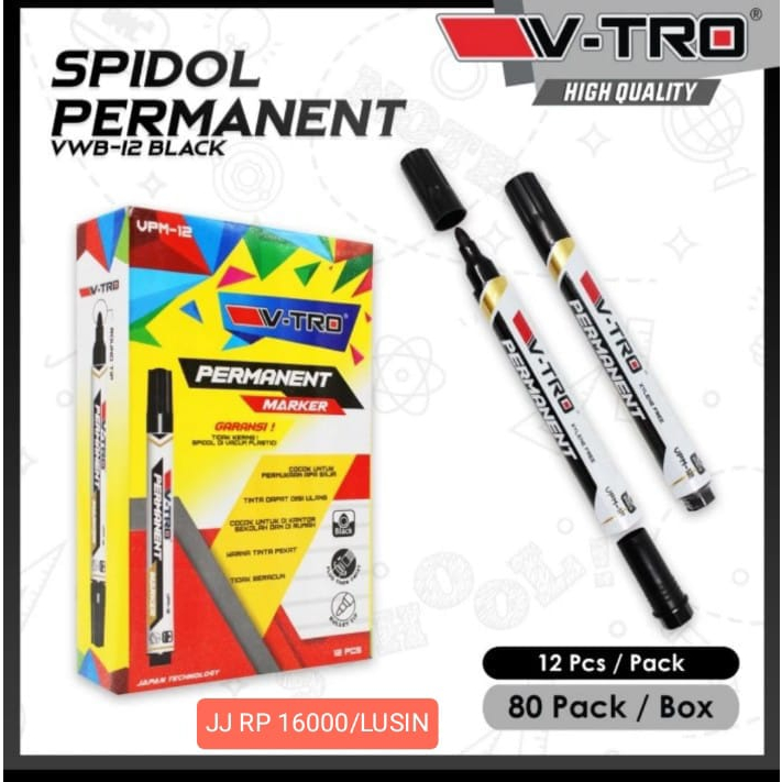 

[1 Kotak] Spidol Permanent Marker Vtro VPM-12 (Hitam, Biru, Merah)