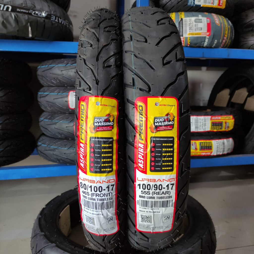 Paket ASPIRA PREMIO URBANO 80/100-17 Dan 100/90-17 Tubeless Megapro Verza Ring 17 Gratis Pentil