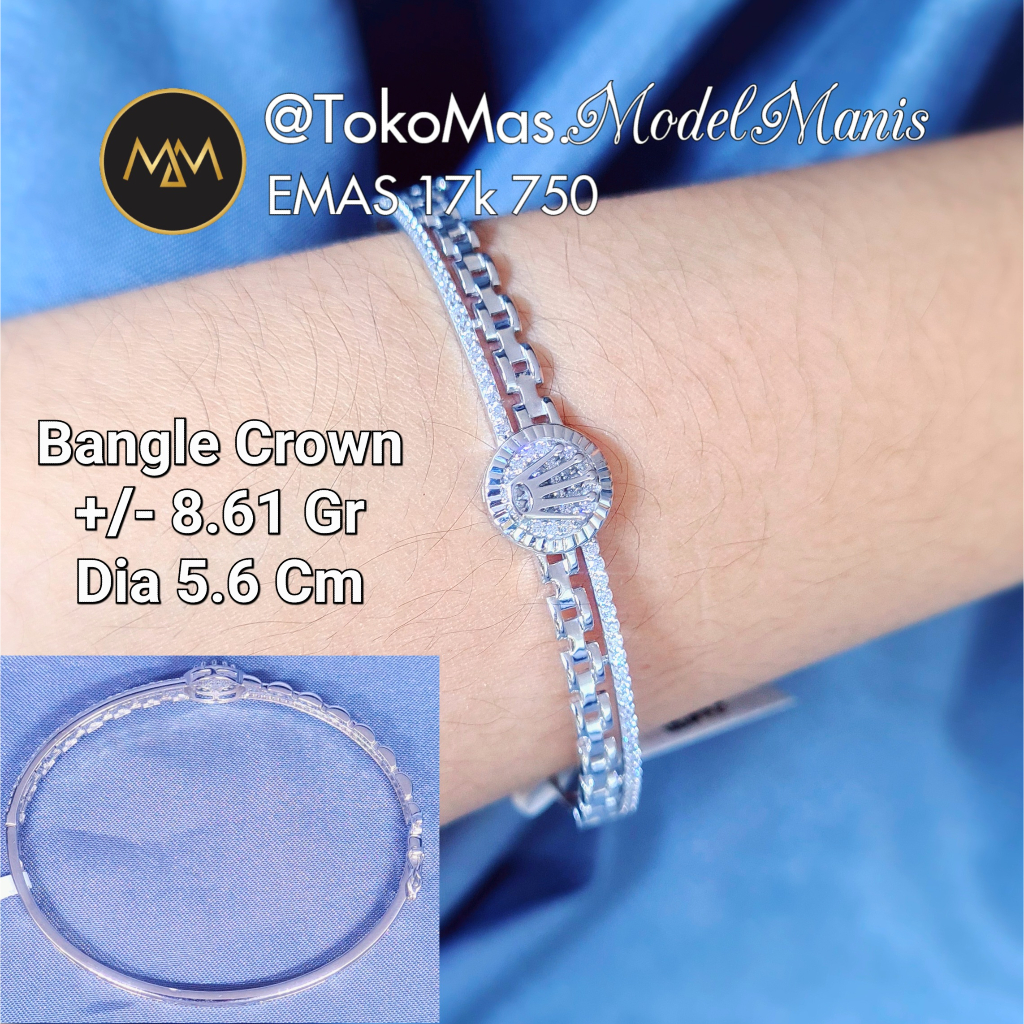 Gelang Bangle Crown Layer Emas Putih 750 kadar 17k