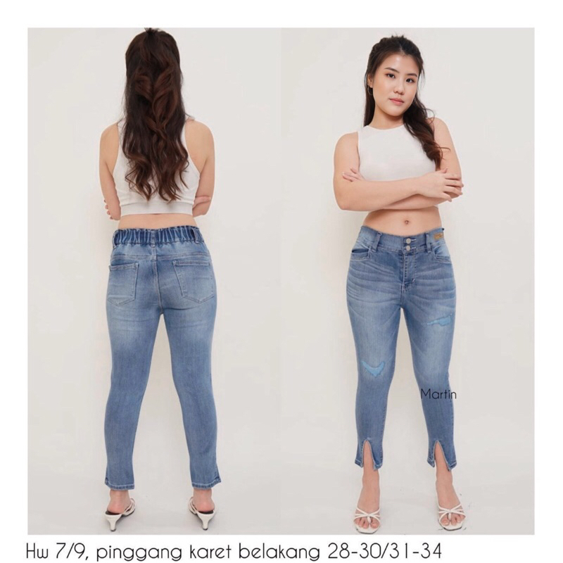 Jeans 7/9 belah tengah wanita premium
