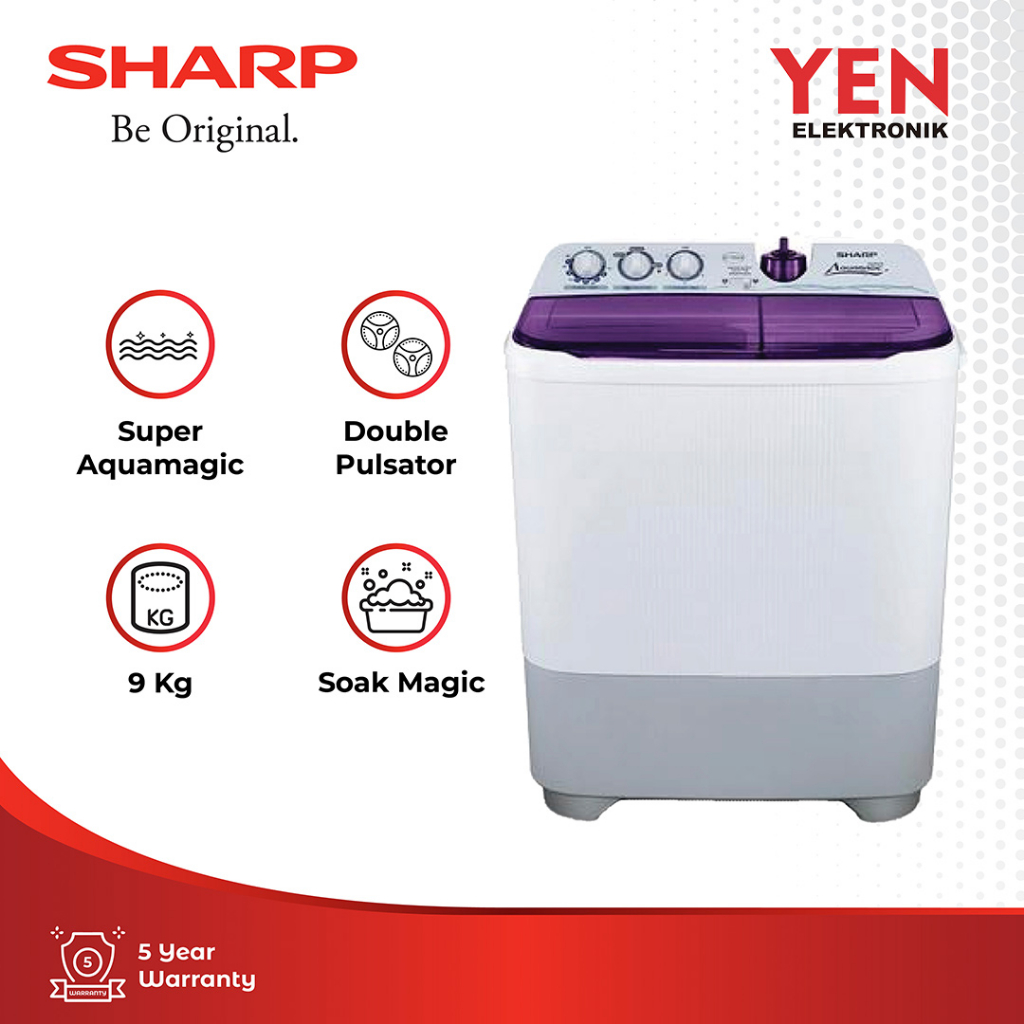 Sharp Mesin Cuci 2 Tabung ES-T95CR-PK Pink 9Kg