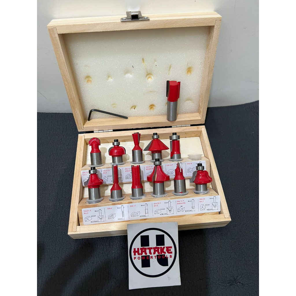 MAILTANK Mata Profil Besar 1/2 Set 12 Pcs Router Bit Set Kotak Kayu Lengkap