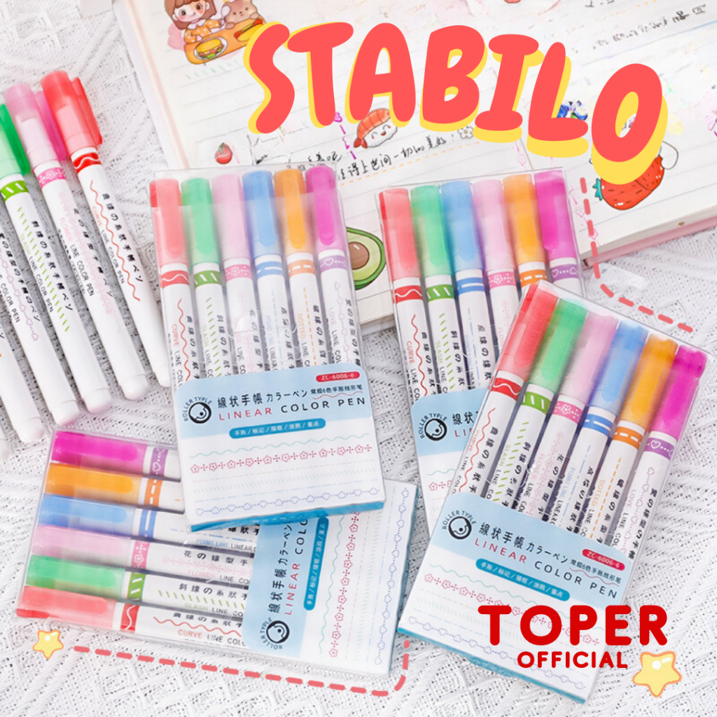 

TOPER Spidol Linear Pulpen Motif Berwarna Full Color Curve Highlighter Jurnal Journal Scrapbook Aesthetic Lucu Estetik