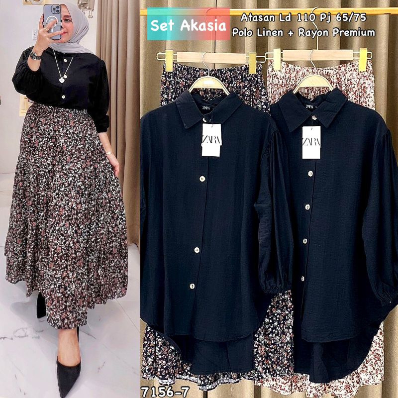 Set akasia//One sey ZARA//Set rok//Setelan rok//One set rok//Kemeja jumbo//Rok//Setelan wanita//One 