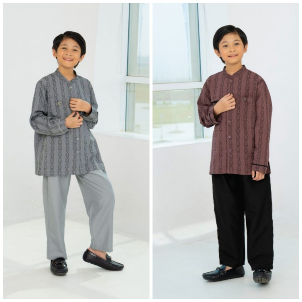 SETELAN KOKO ANAK LENGAN PANJANG CHESA GREY BROWN ROSE ORIGINAL NIBRAS FASHION BAJU BUSANA MUSLIM AN