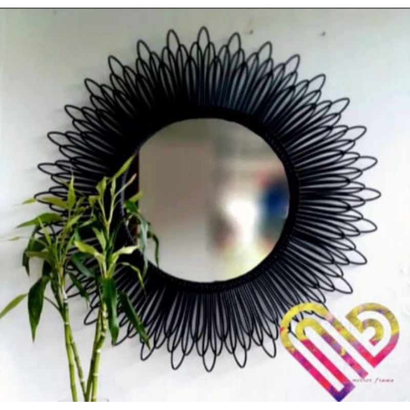 cermin rotan aesthetic,hiasan dinding,dekorasi ruangan,kaca rotan