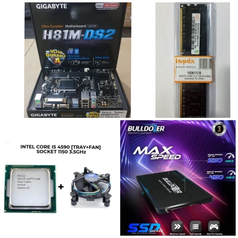 Paket Processor Intel Core i5 LGA 1150 Motherboard Gigabyte H81M-DS2 RAM 16gb SSD 512gb