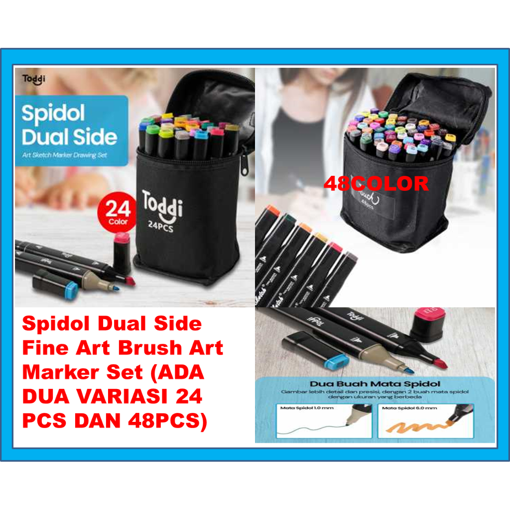 

Spidol Umum General Marker Set Animation Markers Pena Berujung Ganda RD Toddi Spidol Dual Side Fine Art Brush Art Marker Set - CY-006