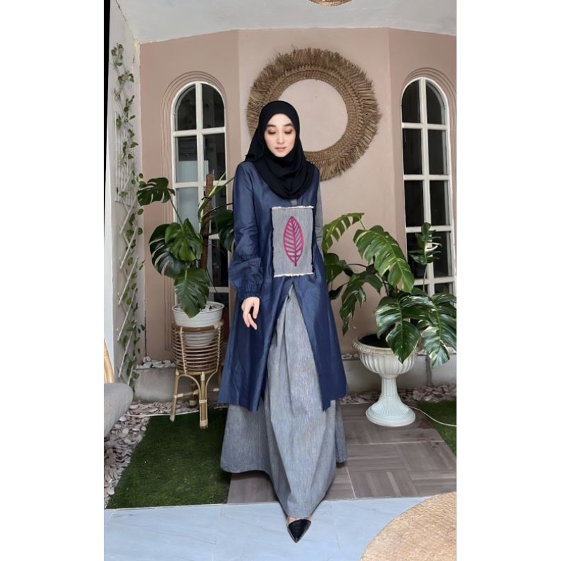 HARUMI set rok tunik katun denim bordir casual terbaru - oneset simply laisa