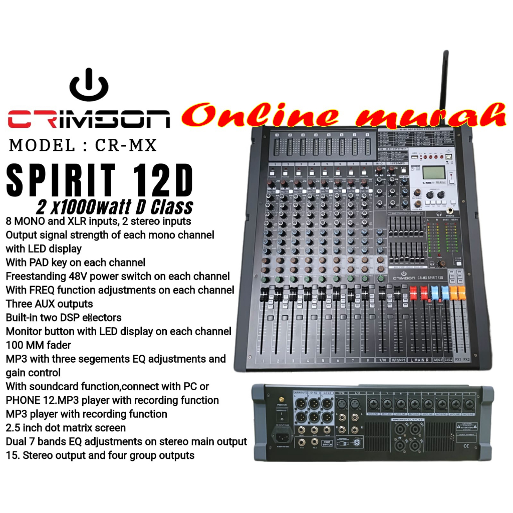 power mixer crimson cr mx spirit 12d 1000 watt x 2 2000 watt d class