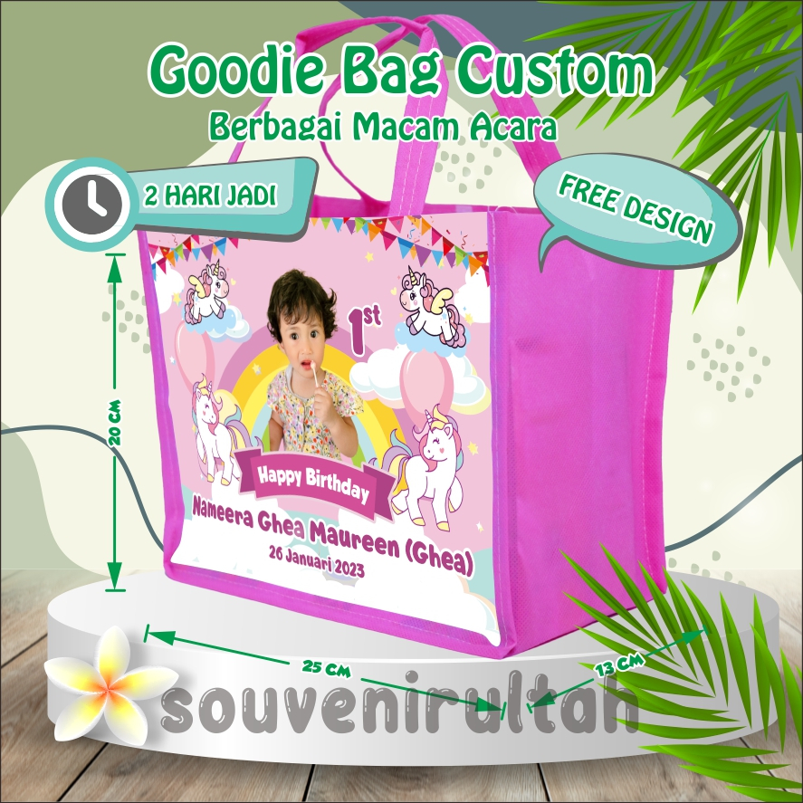 GOODIE BAG BERGAMBAR UNICORN/TAS SOVENIR ANAK ANAK/TAS SOVENIR ULANG TAHUN/FREE DESIGN
