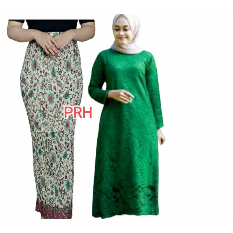 Setelan Kebaya tunik Brokat Set/Bawahan Rok Plisket Batik