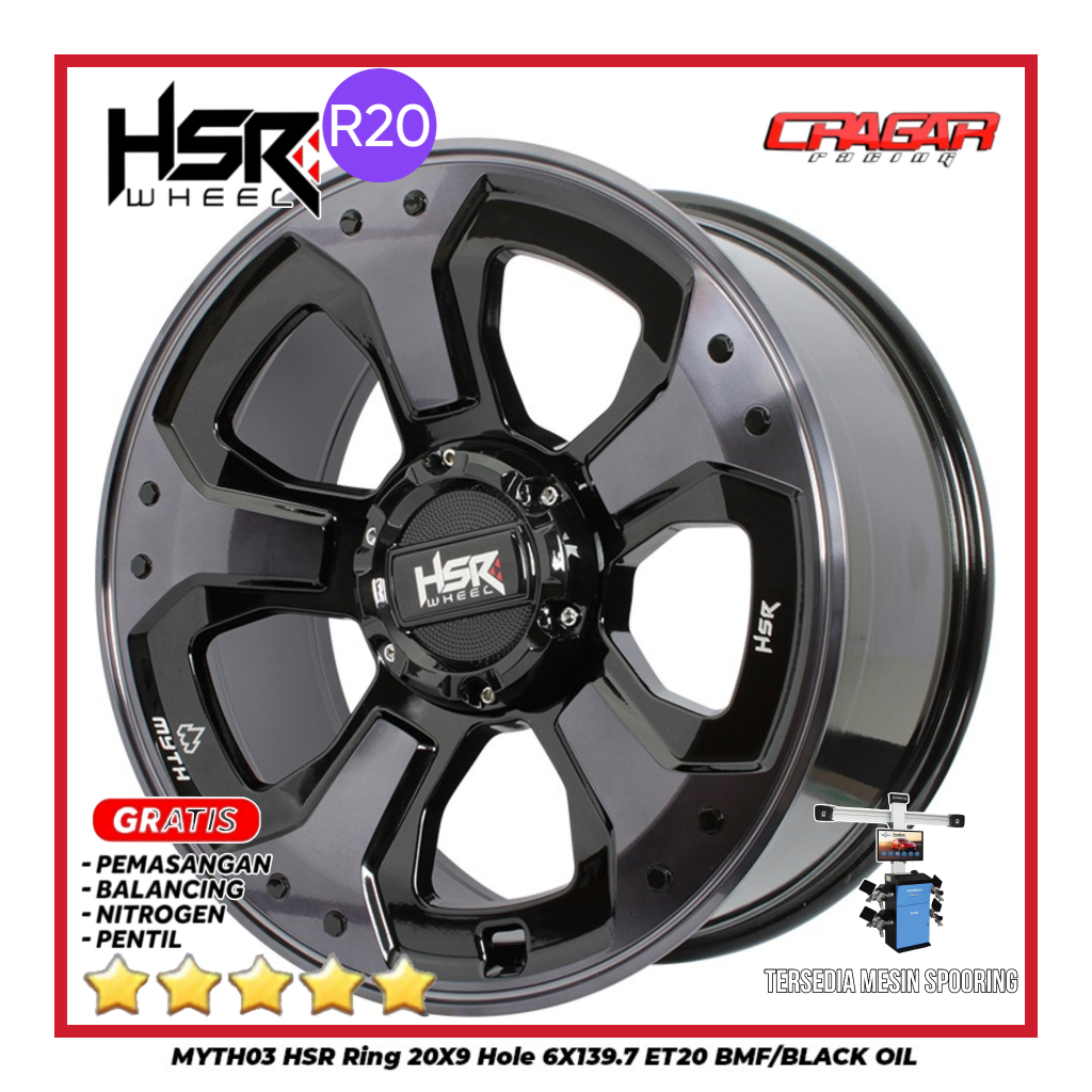 VELG PELEK HSR WHEEL MYTH03 R20 LUBANG 6 BMF/BK OIL BUAT FORTUNER PAJERO TERRANO DLL GRATIS ONGKIR