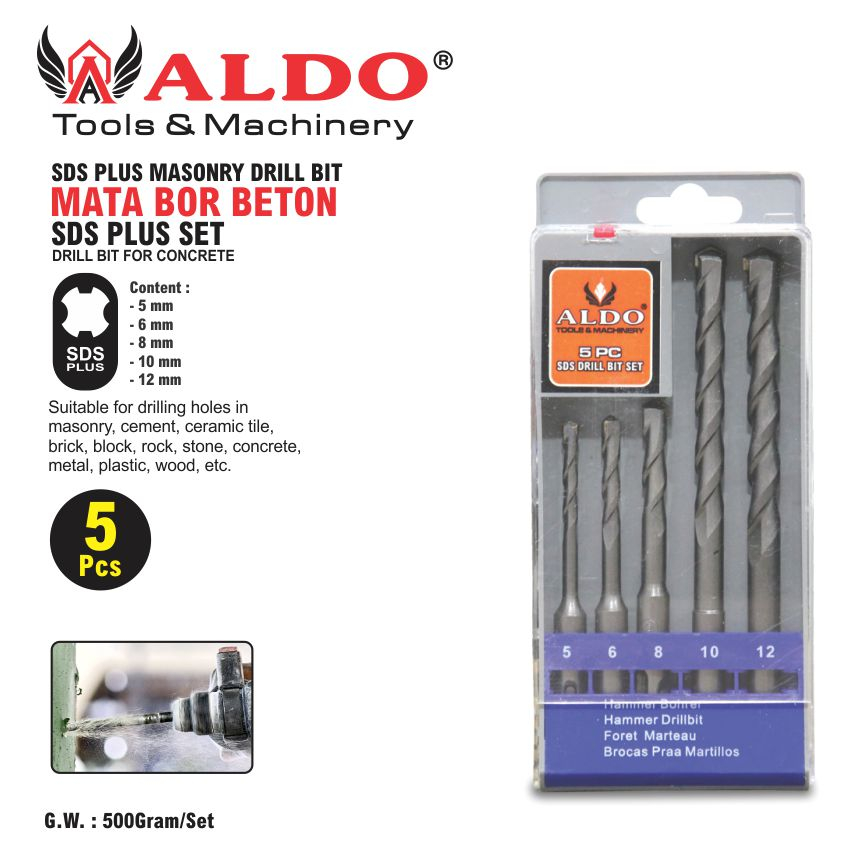 MATA BOR BETON SDS PLUS SET 5 PCS / SDS PLUS MASONRY DRILL BIT ALDO