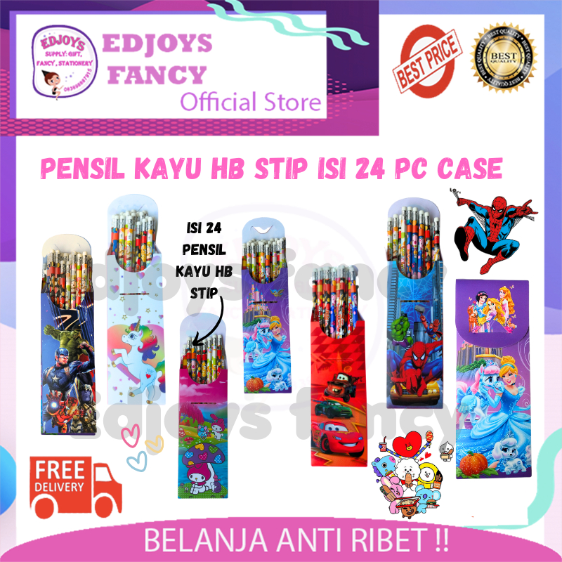 

Pensil 1 pack murah pensil kayu HB stip isi 24 pc case desain aesthetic pencil fancy unik karakter disney lucu