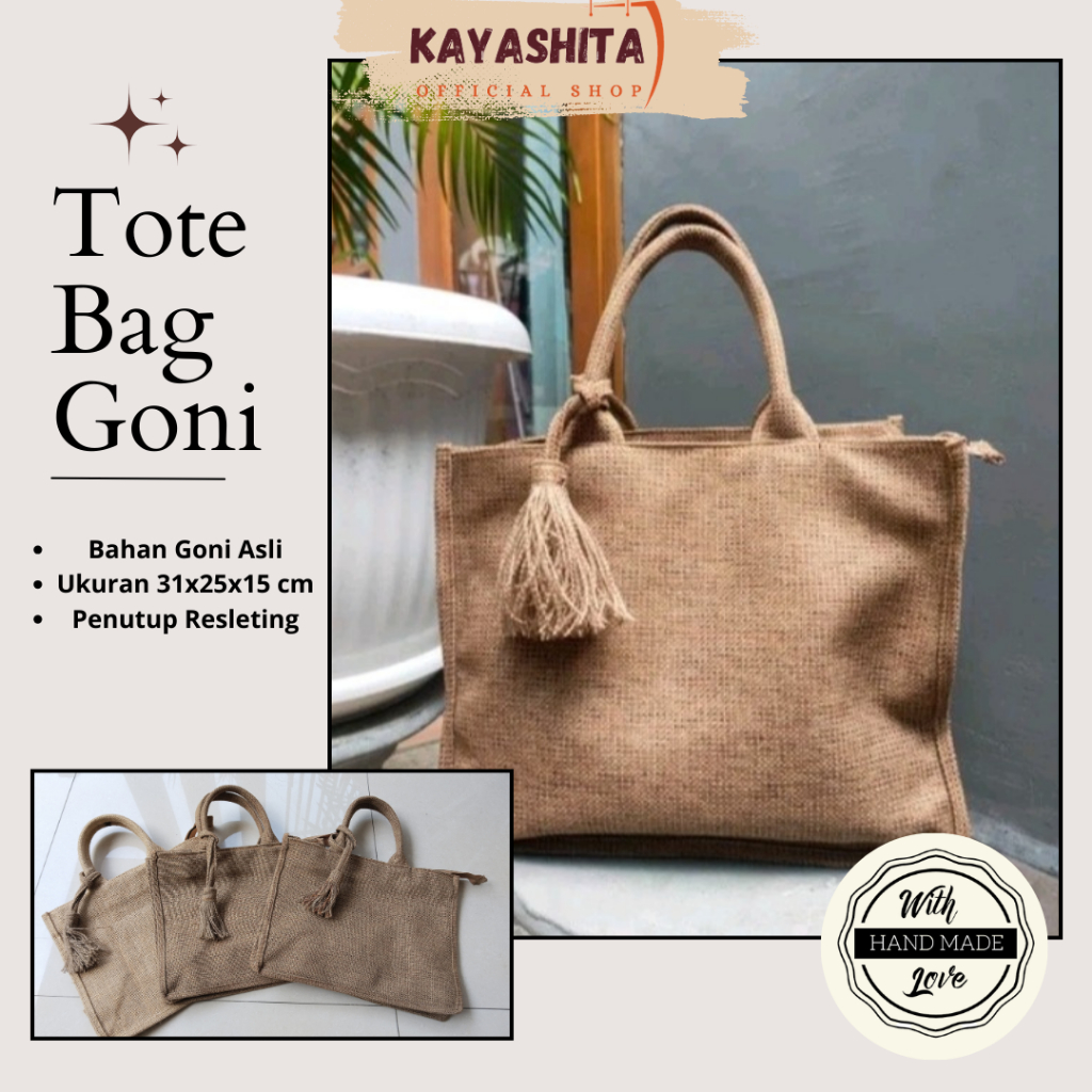 Tote Bag Kanvas Goni Tas Bahu Wanita Resleting