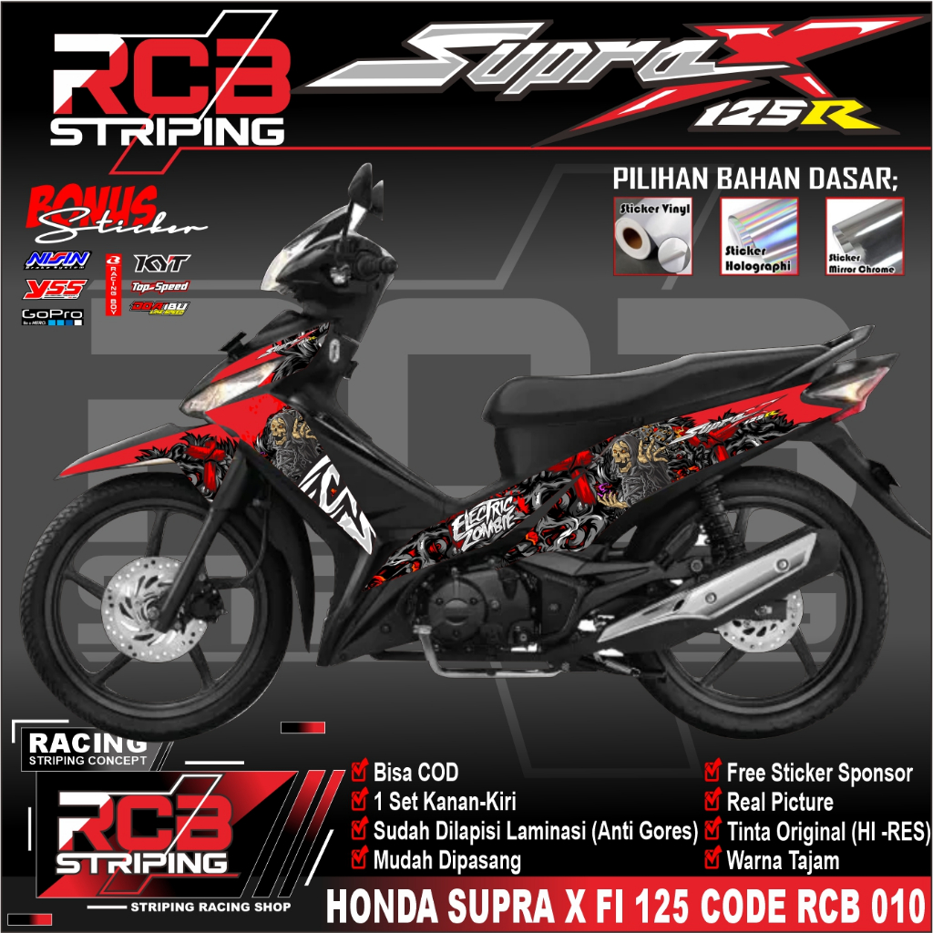 (cod) stiker motor - striping supra x 125 fi - motor honda - sticker variasi Supra fi Zombie RCB 010