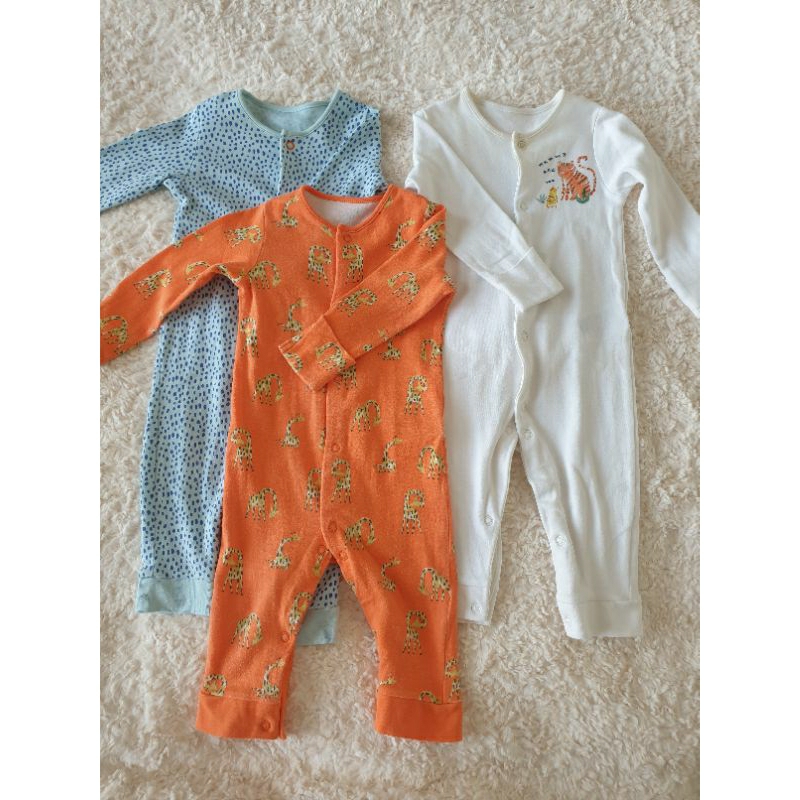 Mothercare Set 3 Sleepsuit Motif Animal Baju Tidur Bayi Prelove