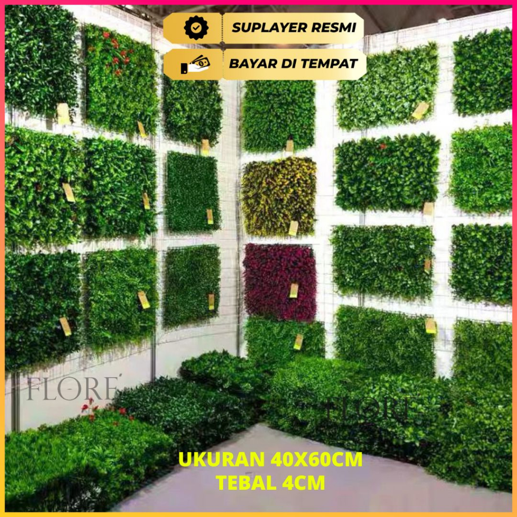 Rumput Dinding Oxylia 60cm x 40cm/Daun Dollar Plastik Sintetis 60cm x 40cm/Rumput Daun Rambat Dekora