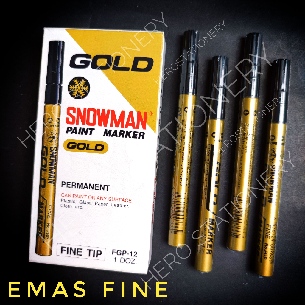 

Snowman spidol marker permanent fine tip tinta emas gold 16 FGP-12