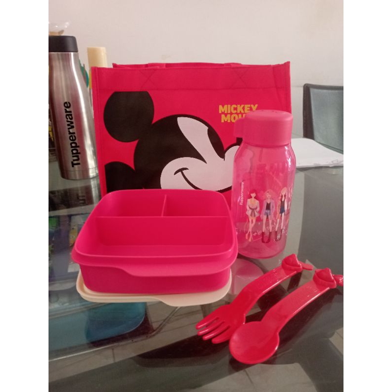 Tupperware Mickey Mouse Lunch Set Paket Bekal Anak Sekolah Kotak Makan Lolly Tup Botol Minum Fancy B
