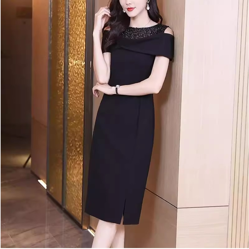 Gaun Pesta D23044 Hitam Lengan Pendek Party Dress