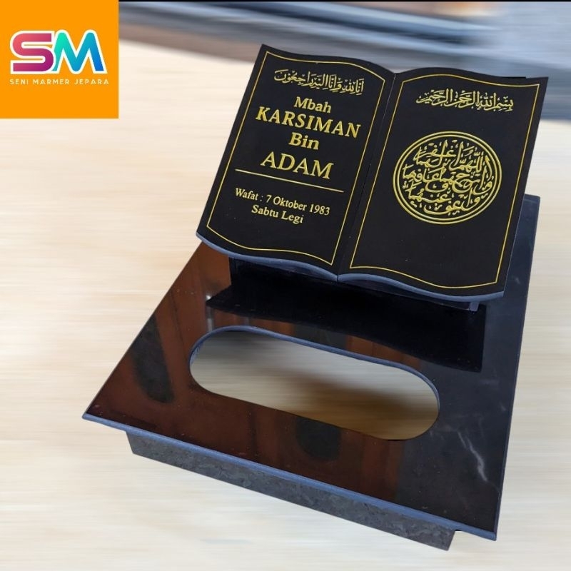 Seni Marmer - Batu Nisan Buku Makam Dudukan Sekar Bunga Granit 40x35 Cm