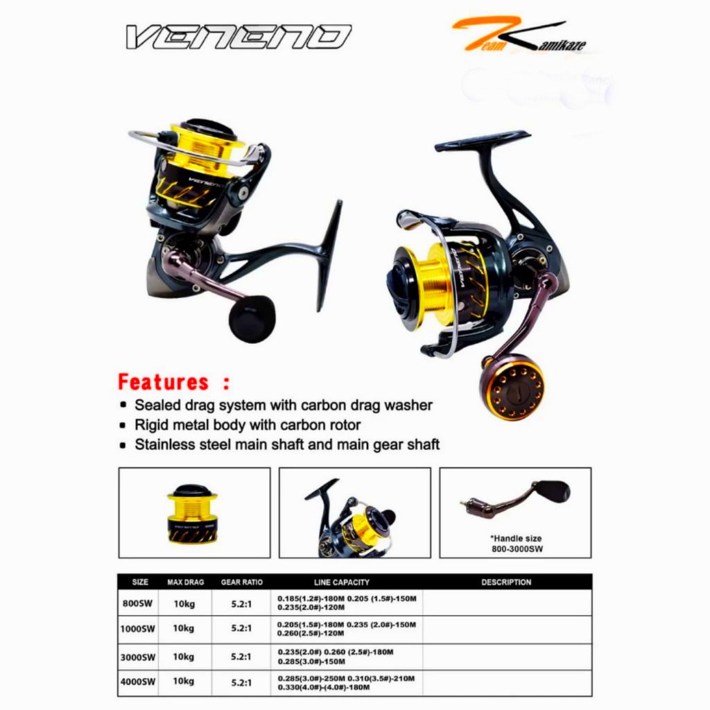 REEL SPINNING RINGAN POWER HANDLE VENENO 800 1000 2000 3000 4000 FULL METAL BODY