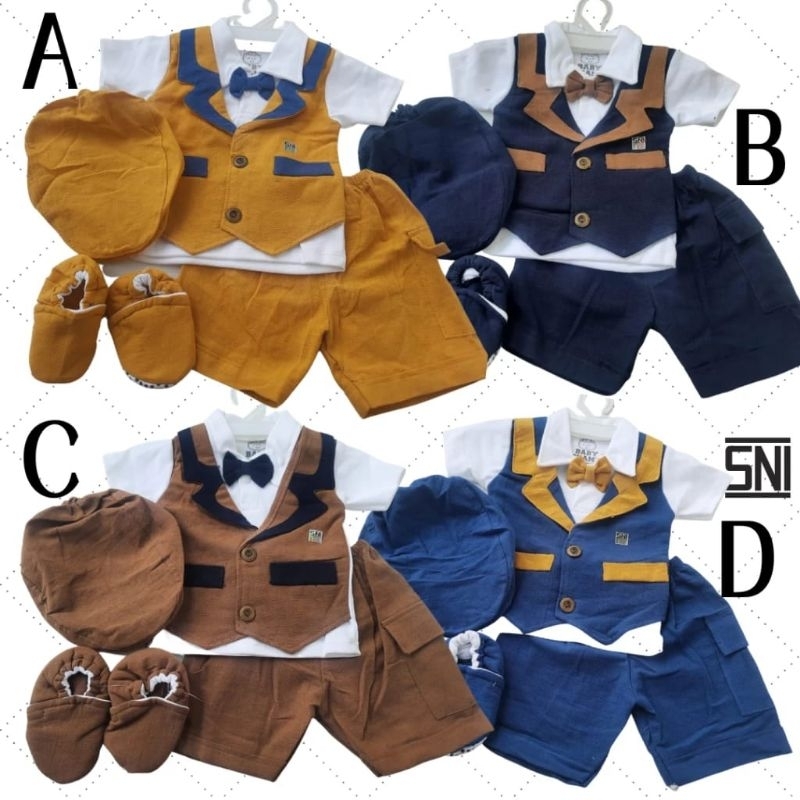 12.12  big sale Baju setelan anak laki laki kemeja rompi sambung dasi topi sepatu pergi lucu baby bo