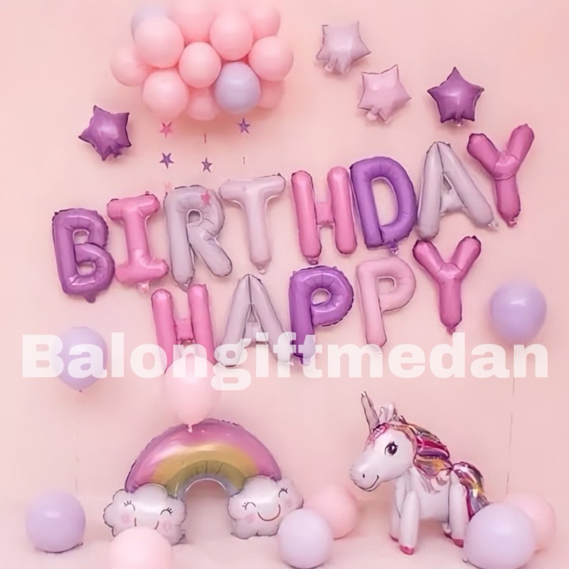 PAKET DEKOR ULANG TAHUN ANAK CEWEK UNICORN UNGU SIMPLE