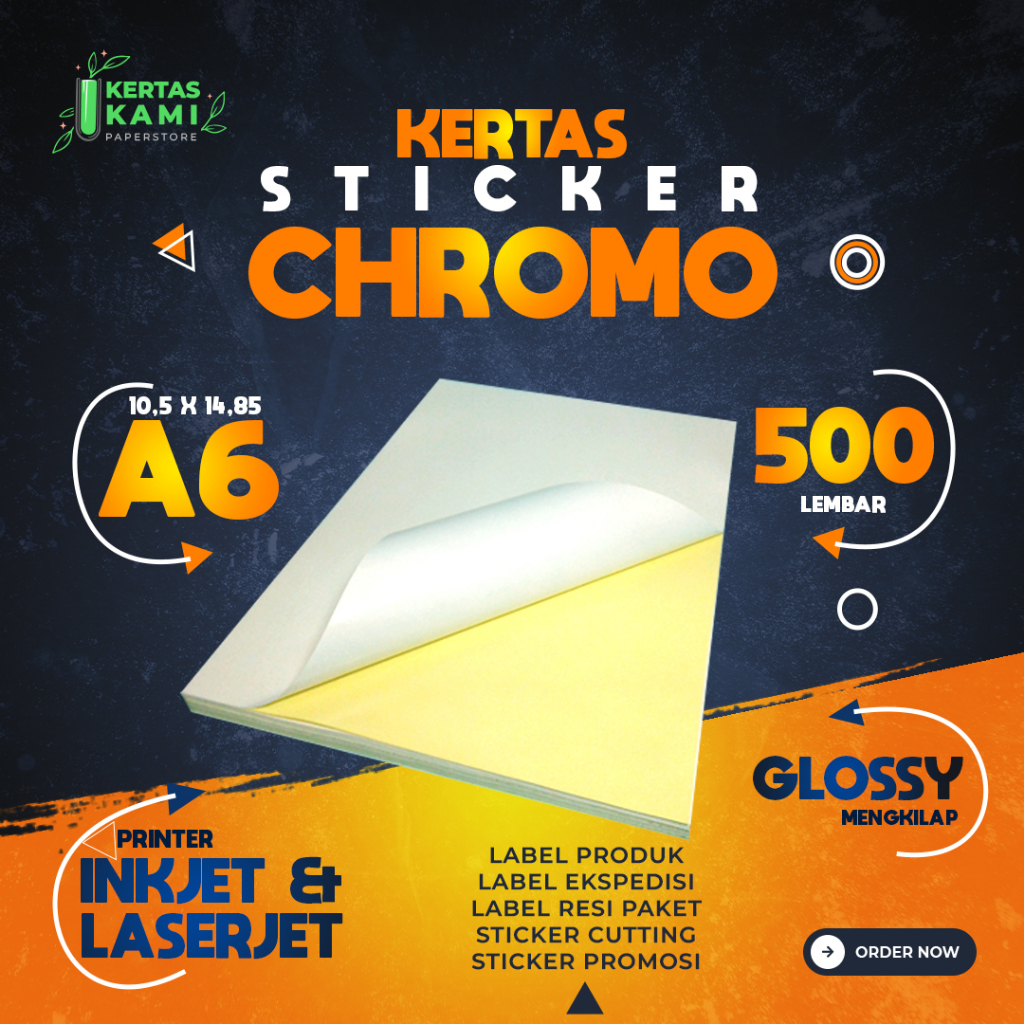 Stiker Chromo Glossy RESI A6 isi 500 Lembar 1 RIM - Kertas Sticker Chromo Bontax Bontak 170 gsm ukur