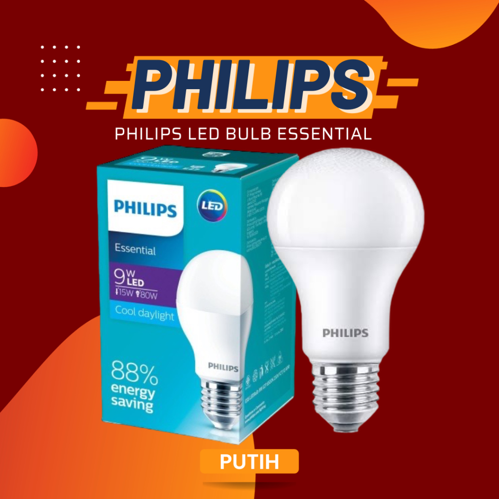 Lampu Philips Led bulb ESS Essential Philips Essential 9W 9Watt 9 W 9 Watt Cahaya Putih