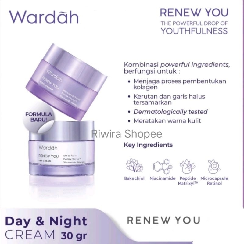 Wardah Renew You Day Night Cream 30gr / Krim Siang Malam 30 gr