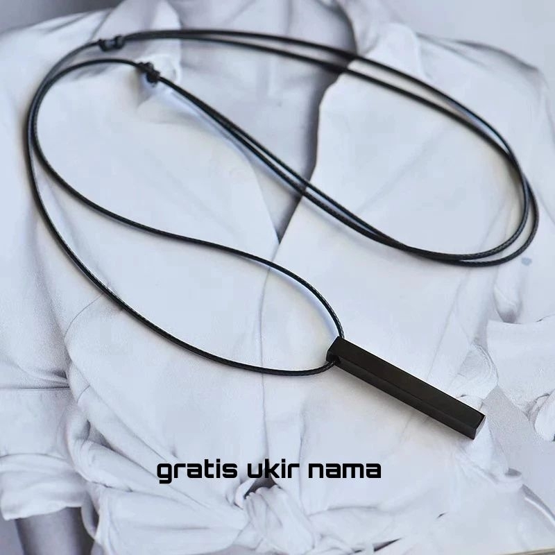 KALUNG TALI HITAM PRIA WANITA TERLARIS LIONTIN BALOK HITAM