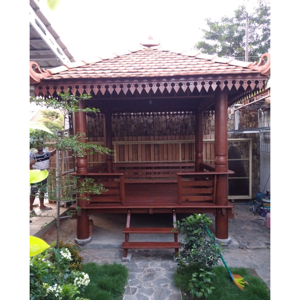 Gazebo Glugu Kayu Kelapa Minimalis Klasik | Gazebo Taman Klasik