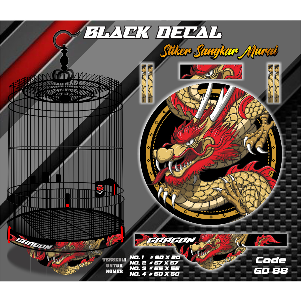 Sticker Decal Sangkar Burung Murai Motif Red Dragon No 1 2 3 4