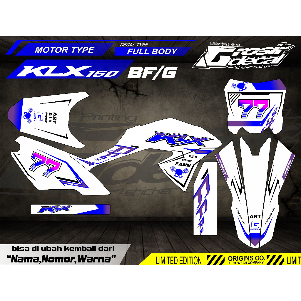 DECAL KLX 150 BF / KLX BF 150 PUTIH FULL BODY FREE CUSTOM DESAIN
